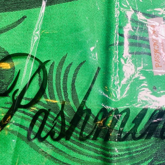 Accessories - Green Pashmina Scarf With Black Rose Print